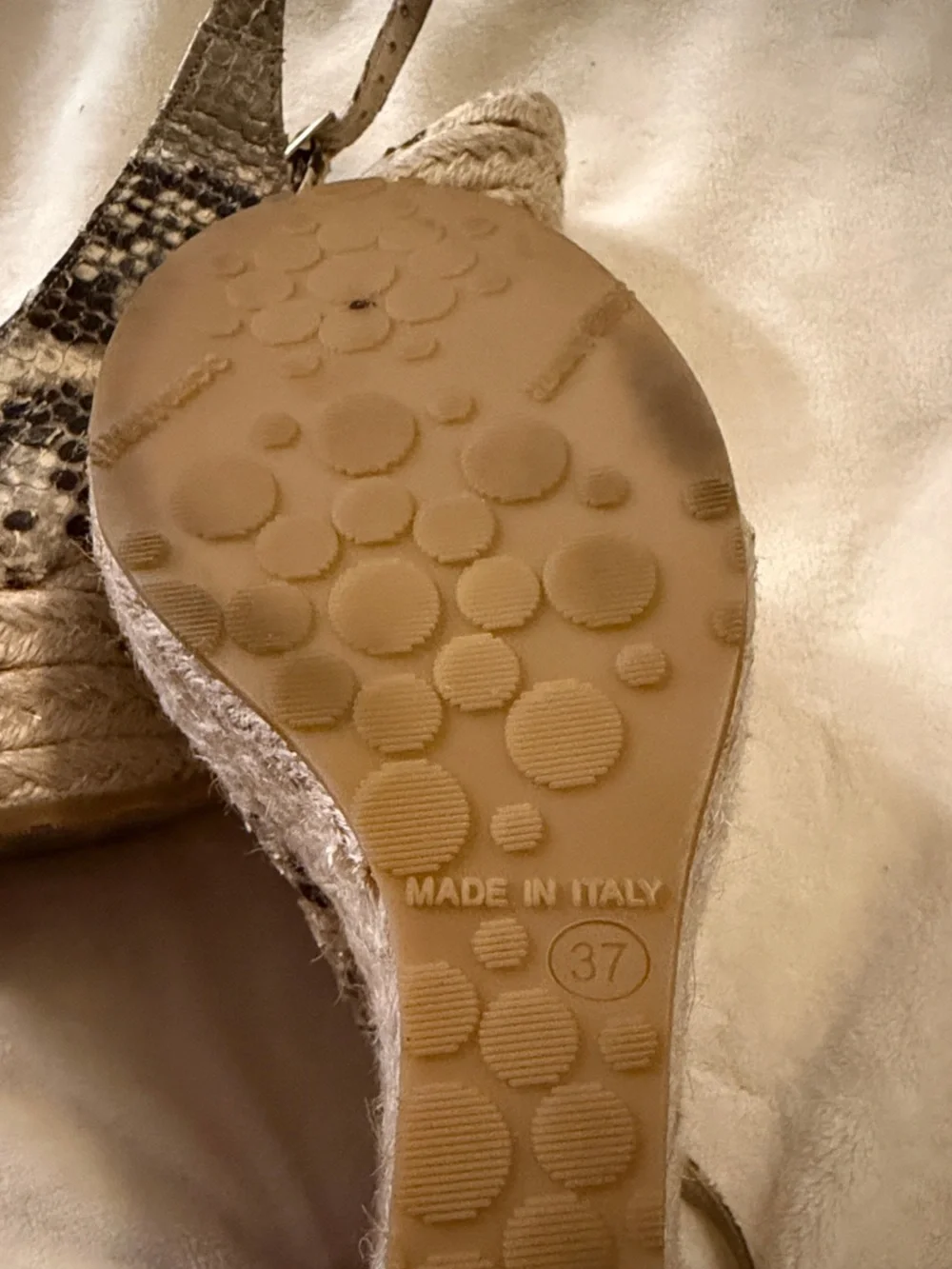 Jimmy Choo Beige and Brown Snake-Print Espadrille Wedges